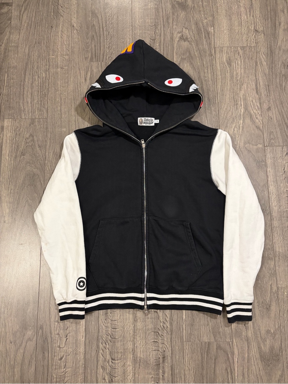 A Bathing Ape Bape Tiger & Shark Full Zip Hoodie Black & White Small